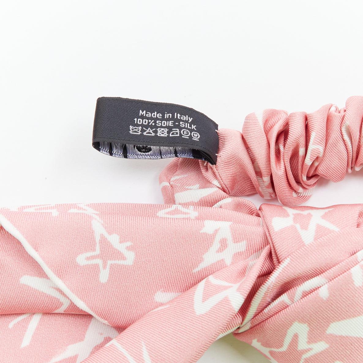 CHANEL 2022 100% silk pink white CC star print hair ribbon scrunchie For Sale 1