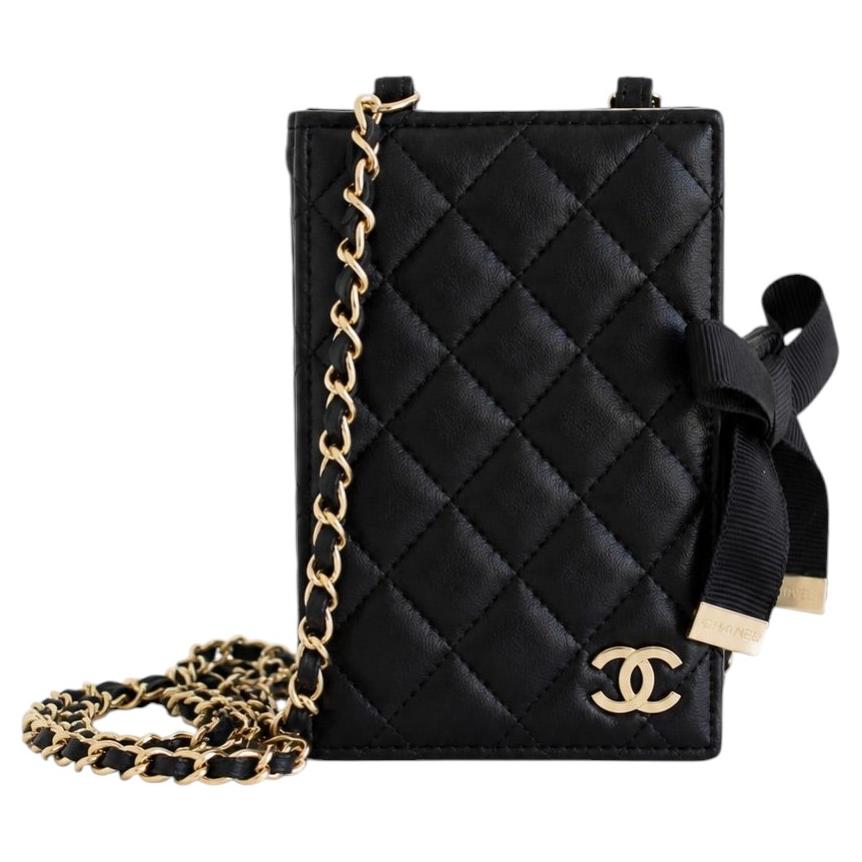 Chanel 2022 Black Lambskin Book Gold Chain 22B Cardholder