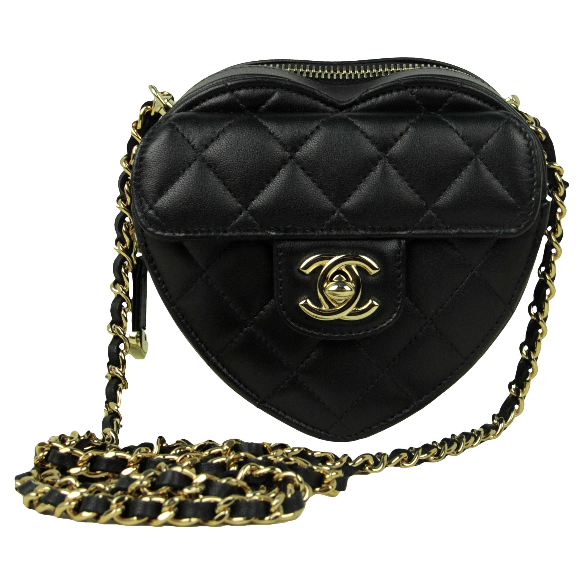 Chanel 2022 Black Lambskin Quilted CC In Love Heart Mini Clutch Bag With  Chain For Sale at 1stDibs
