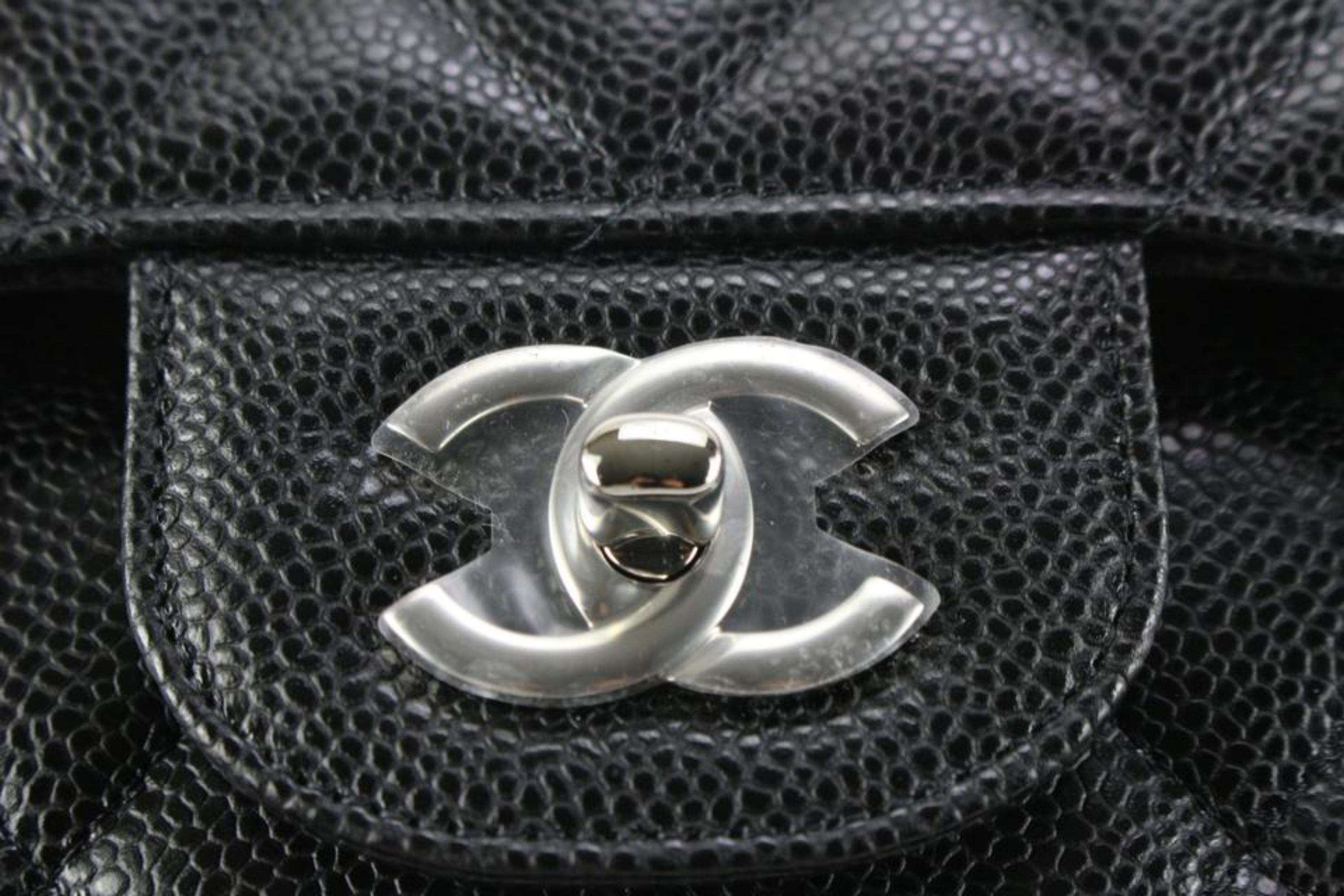 Chanel 2022 Black Quilted Caviar Jumbo Double Classic Flap SHW 78c85s In New Condition In Dix hills, NY
