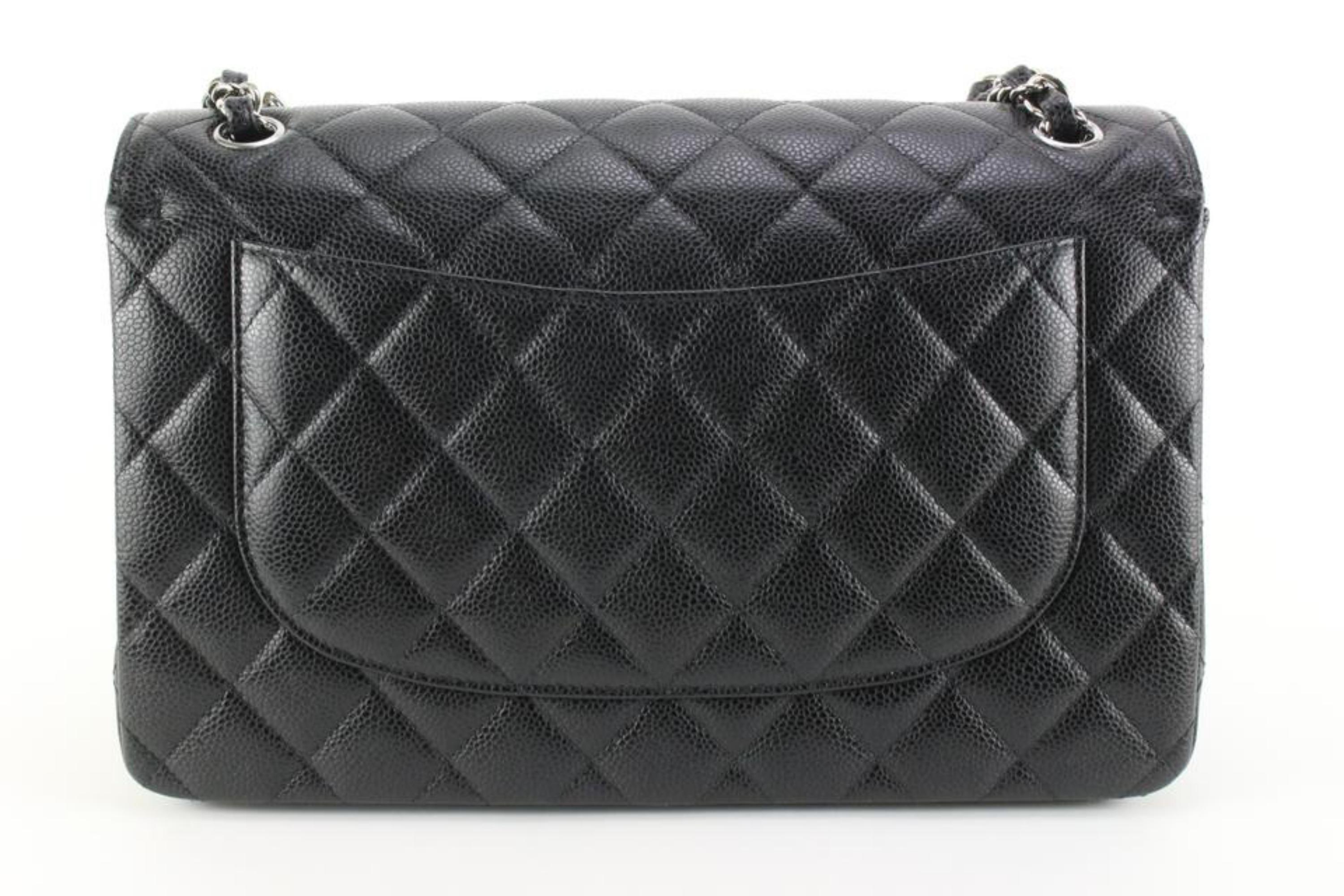 Women's Chanel 2022 Black Quilted Caviar Jumbo Double Classic Flap SHW 78c85s