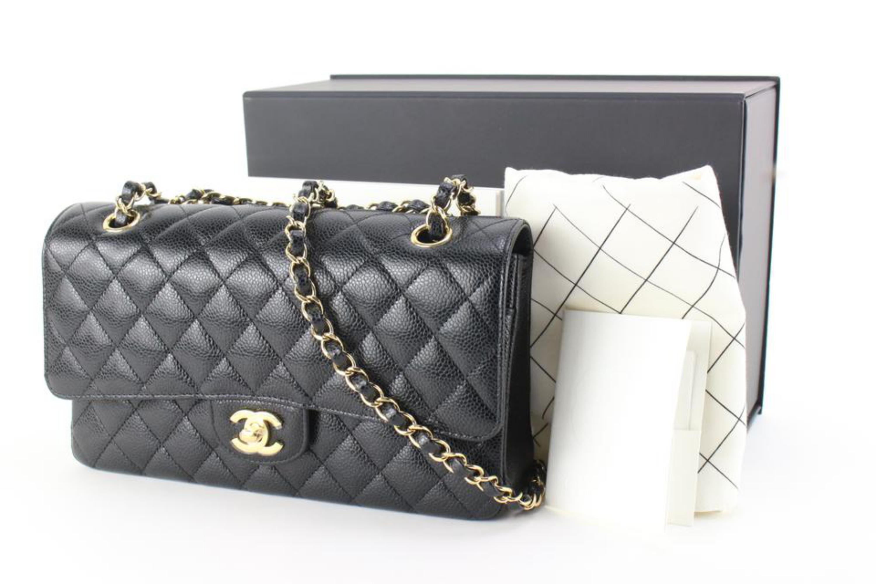 Chanel 2022 Black Quilted Caviar Leather Medium Classic Double Flap GHW 79C85 5