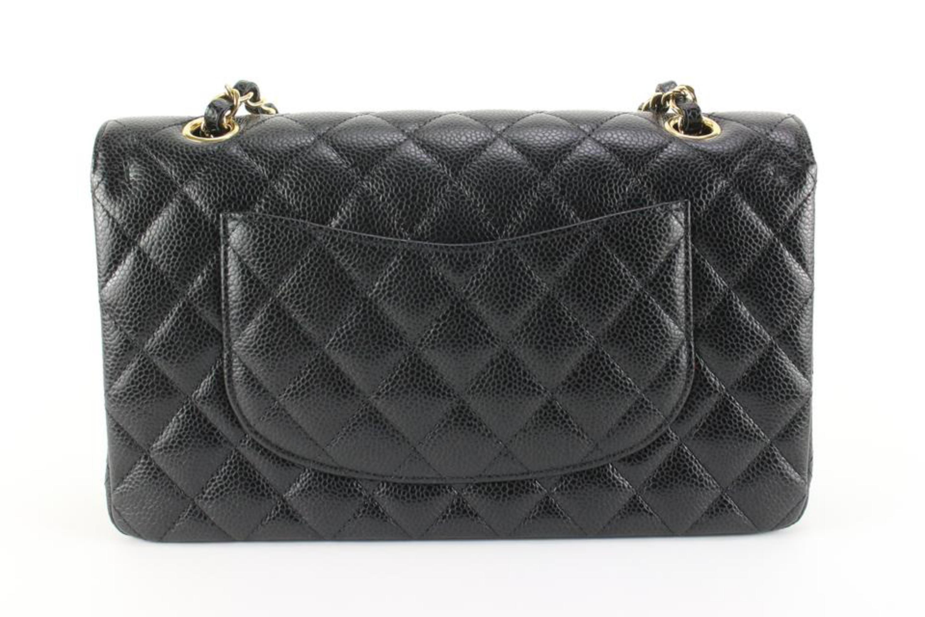 Chanel 2022 Black Quilted Caviar Leather Medium Classic Double Flap GHW 79C85 2