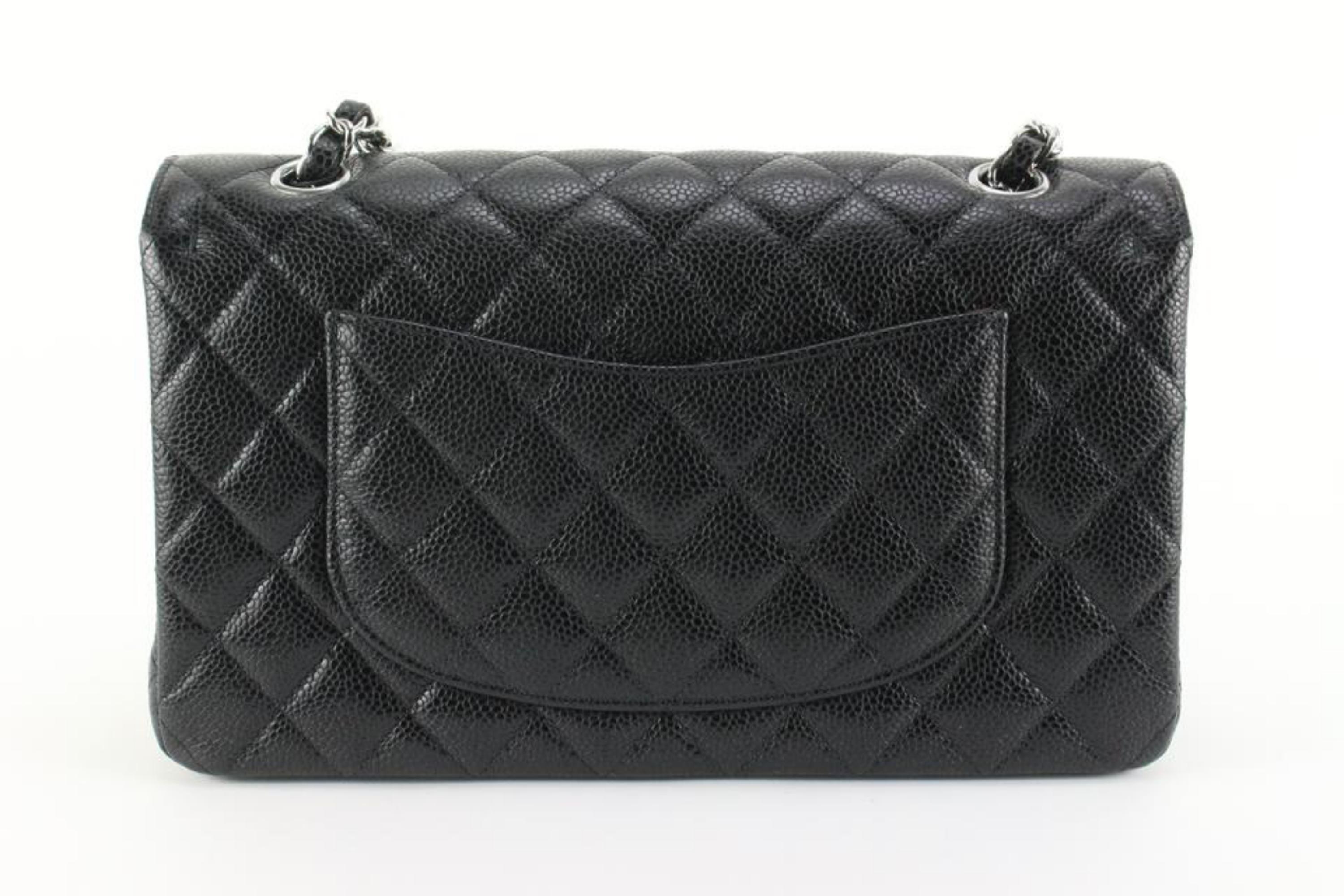 Chanel 2022 Black Quilted Caviar Leather Medium Classic Double Flap SHW 75c85 1