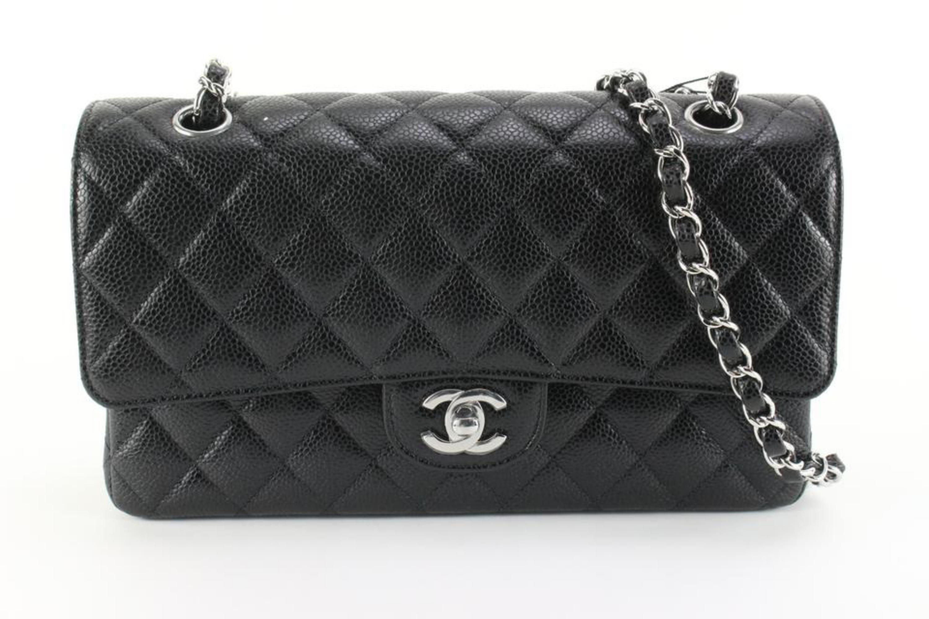 Chanel 2022 Black Quilted Caviar Leather Medium Classic Double Flap SHW  75c85 For Sale at 1stDibs