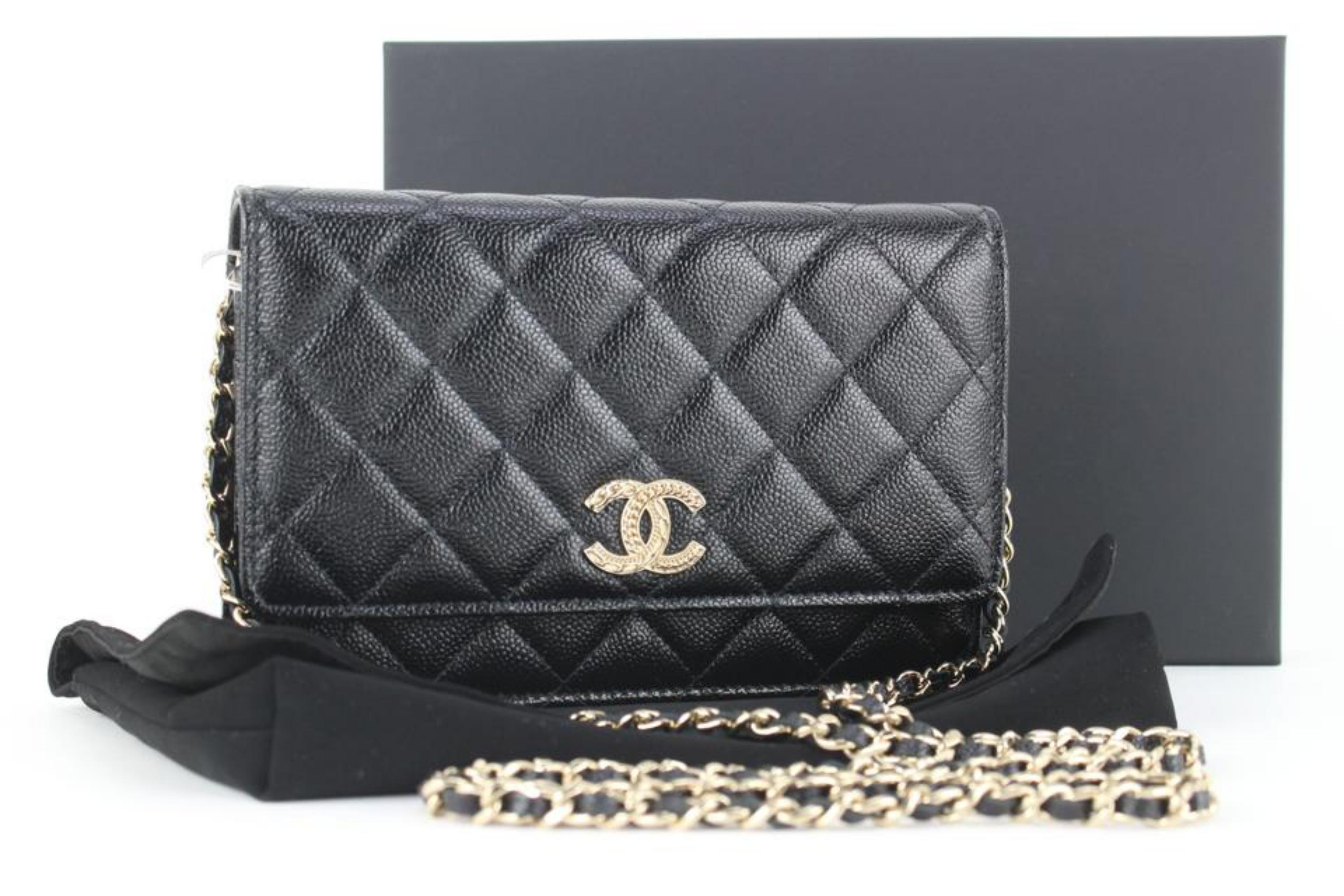 Chanel 2022 Black Quilted Caviar Leather Wallet on Chain Gold Hardware 6CJ104 5