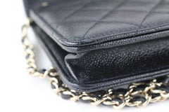 Chanel 2022 Black Quilted Caviar Leather Wallet on Chain Gold Hardware 6CJ104