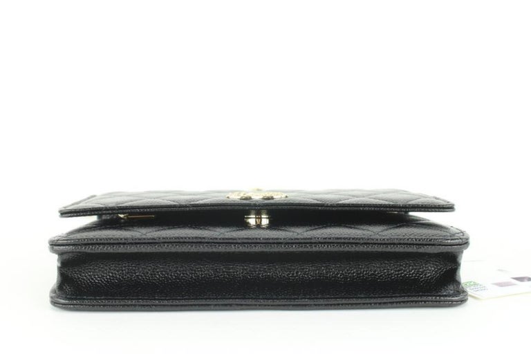 Chanel 2022 Black Quilted Caviar Leather Wallet on Chain Gold Hardware