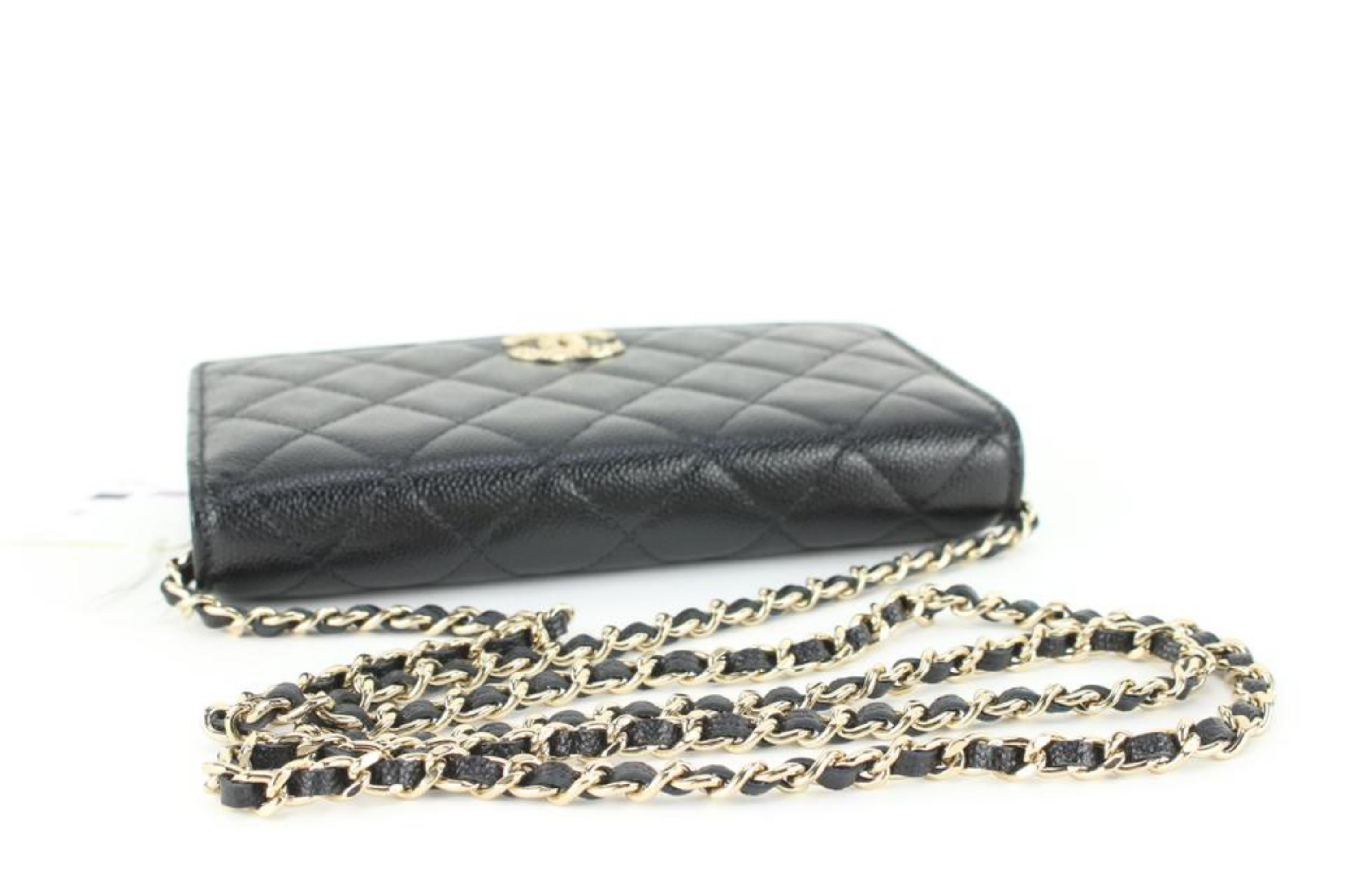 Women's Chanel 2022 Black Quilted Caviar Leather Wallet on Chain Gold Hardware 6CJ104
