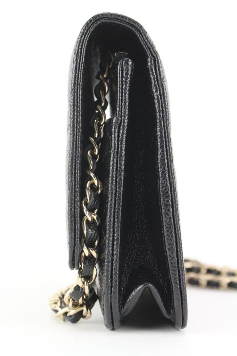Chanel 2022 Black Quilted Caviar Leather Wallet on Chain Gold Hardware