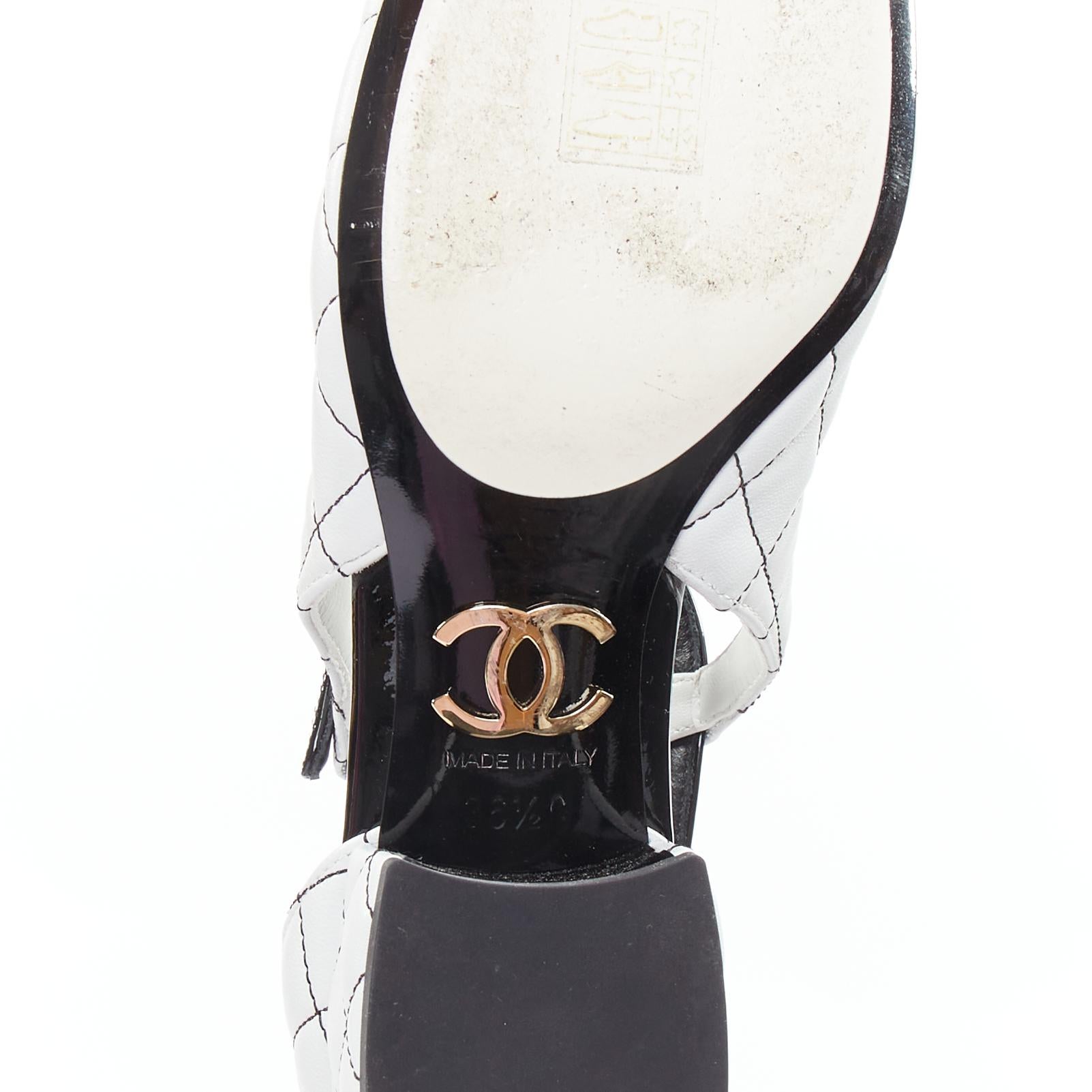 CHANEL 2022 schwarz weiß gesteppt patent cap toe maryjane absätze EU36.5 im Angebot 5