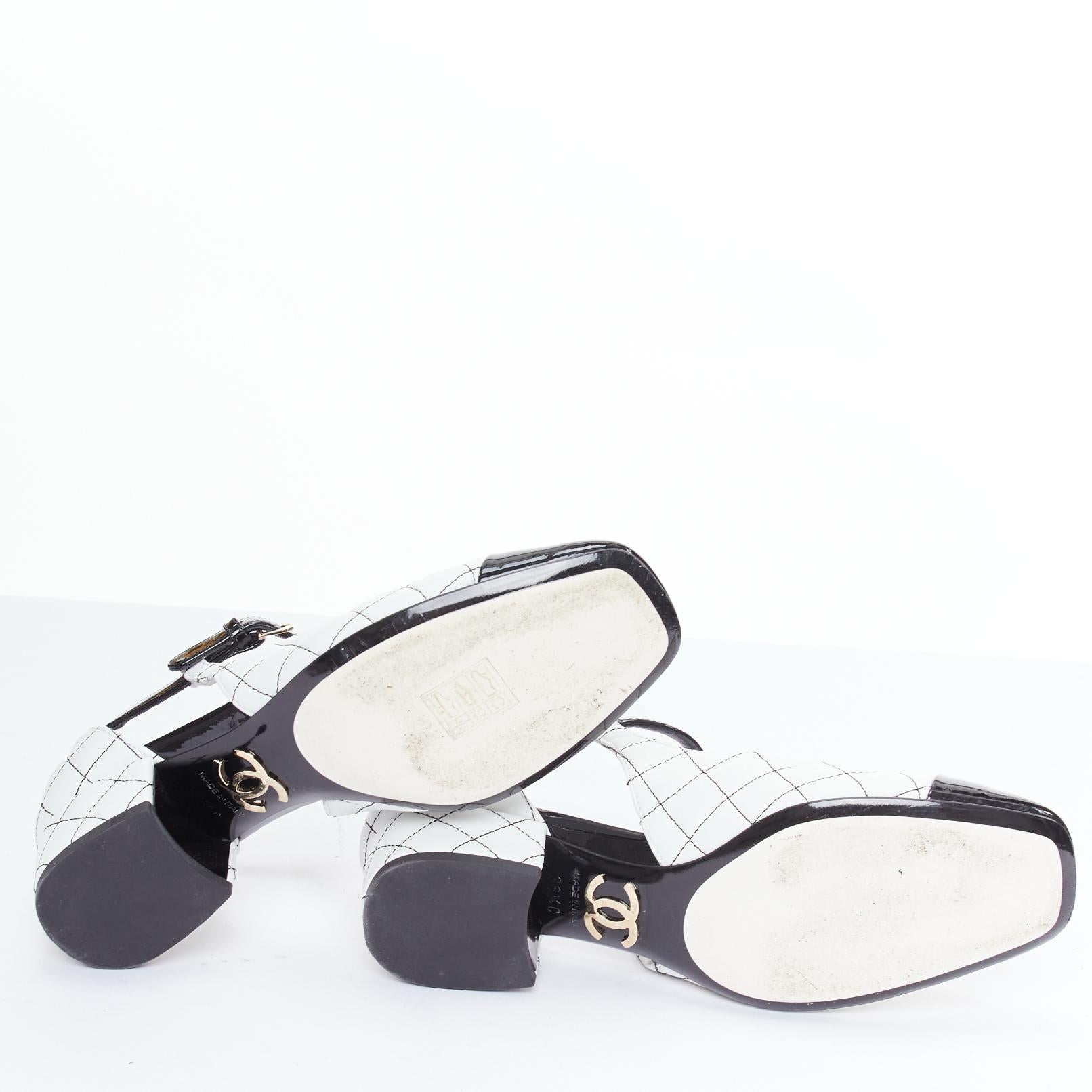 CHANEL 2022 schwarz weiß gesteppt patent cap toe maryjane absätze EU36.5 im Angebot 6