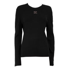 Chanel 2022 Black Wool Knit Tweed CC Logo Jumper Size XXXL
