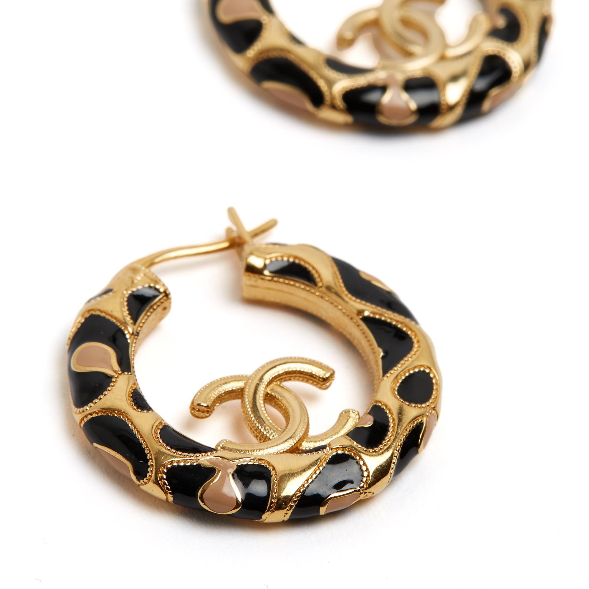 Chanel 2022 Boucles Oreille Creoles CC golden metal Leopard enamelHoops Earrings In Excellent Condition For Sale In PARIS, FR