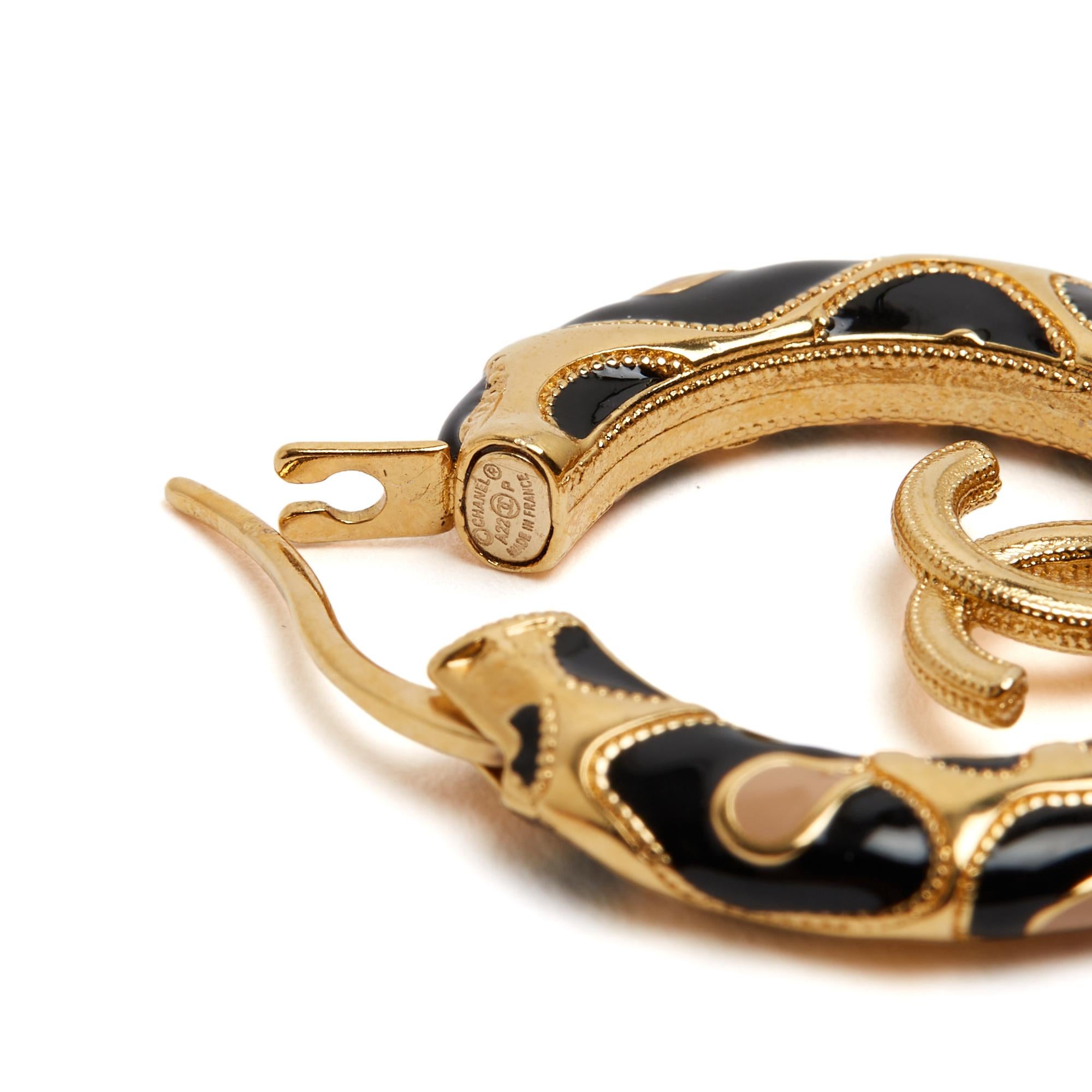 Chanel 2022 Boucles Oreille Creoles CC golden metal Leopard enamelHoops Earrings For Sale 1