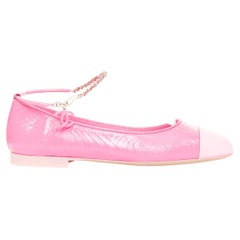 CHANEL 2022 crinkled leather cap toe ankle chain CC charm ballerina flats EU36