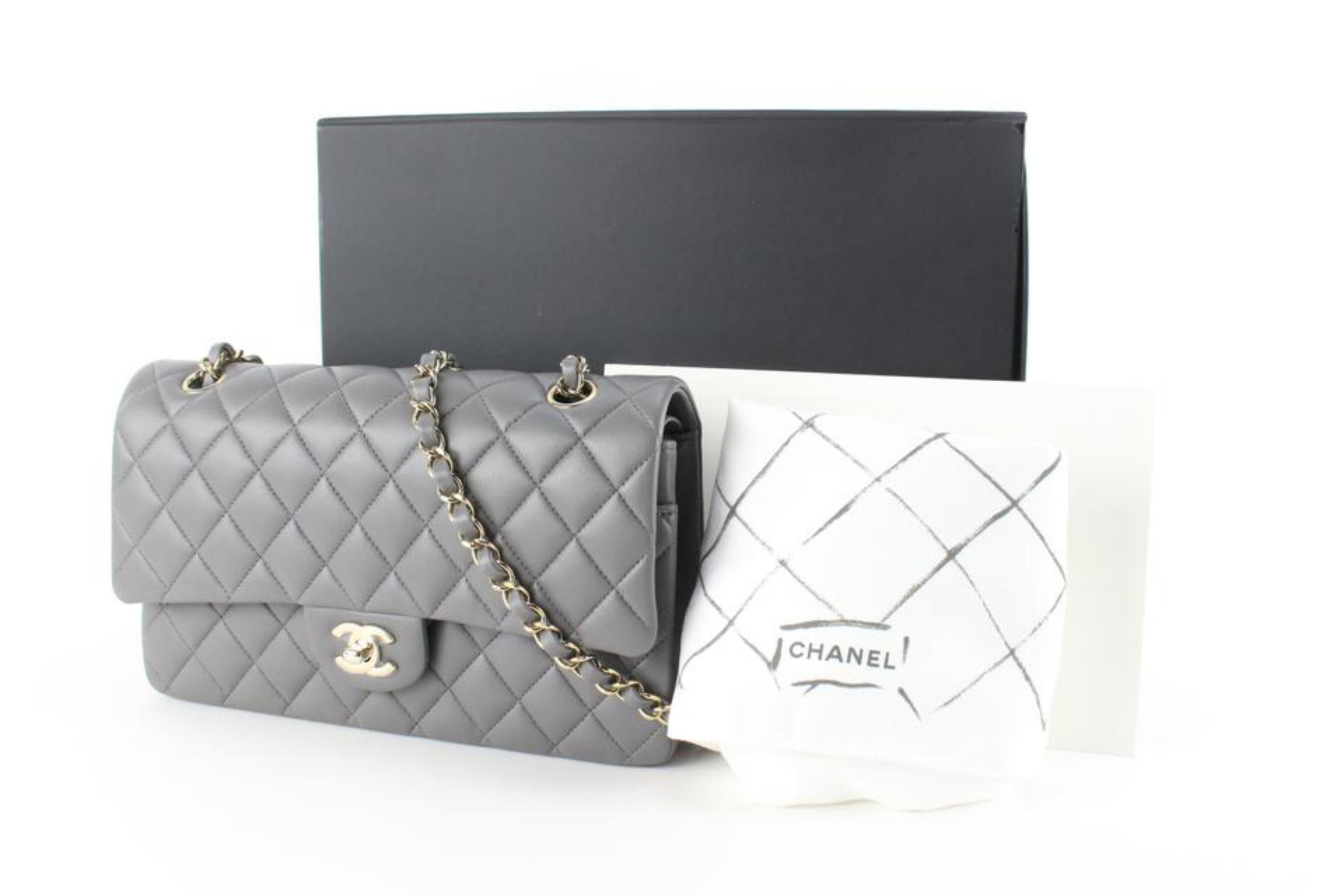 Chanel 2022 Dark Grey Quilted Lambskin Medium Classic Double Flap Gold 77ca85 For Sale 4