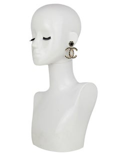 Chanel 2022 Gold/Black Leather Large hanging CC Earrings