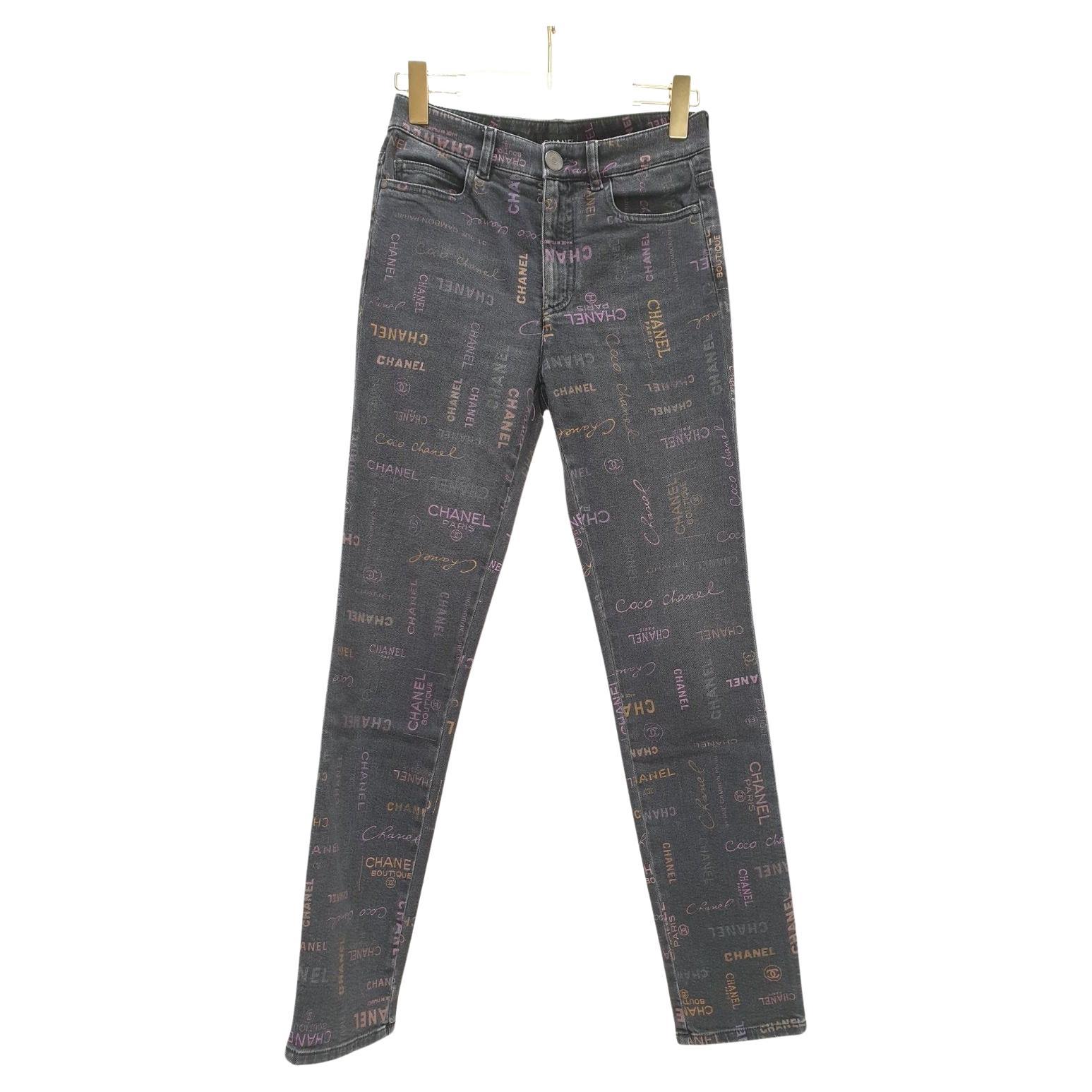 Chanel 2022 Graffiti Logo Printed Denim Jeans - Size 36