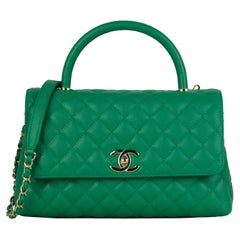 Chanel 2022 Green Caviar Leather Quilted Small Coco Handle Flap Bag