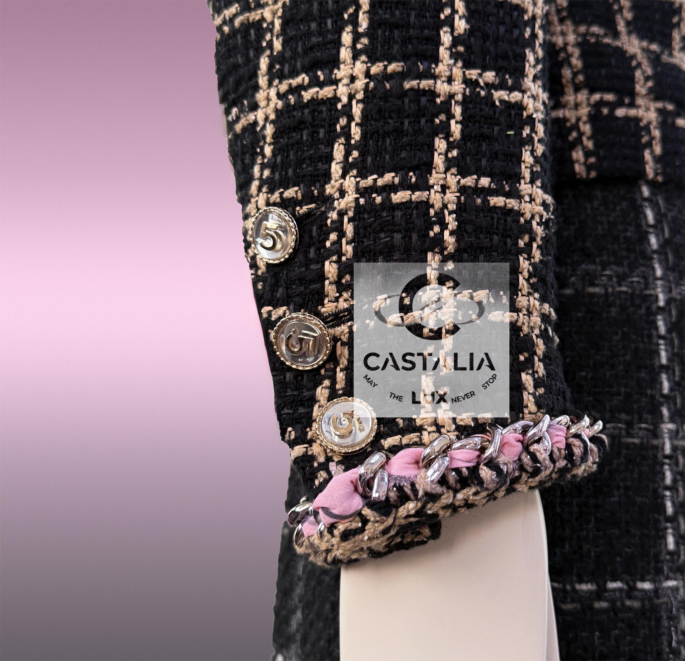 Chanel 2022 Campaña publicitaria icónica Chaqueta de tweed negra 36 FR 6