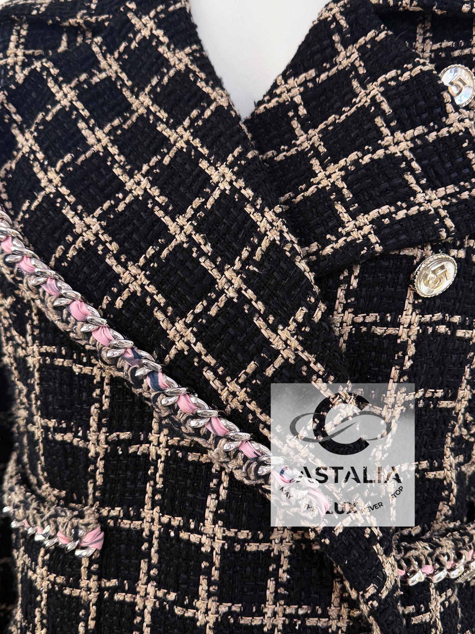 Chanel 2022 Campaña publicitaria icónica Chaqueta de tweed negra 36 FR 8