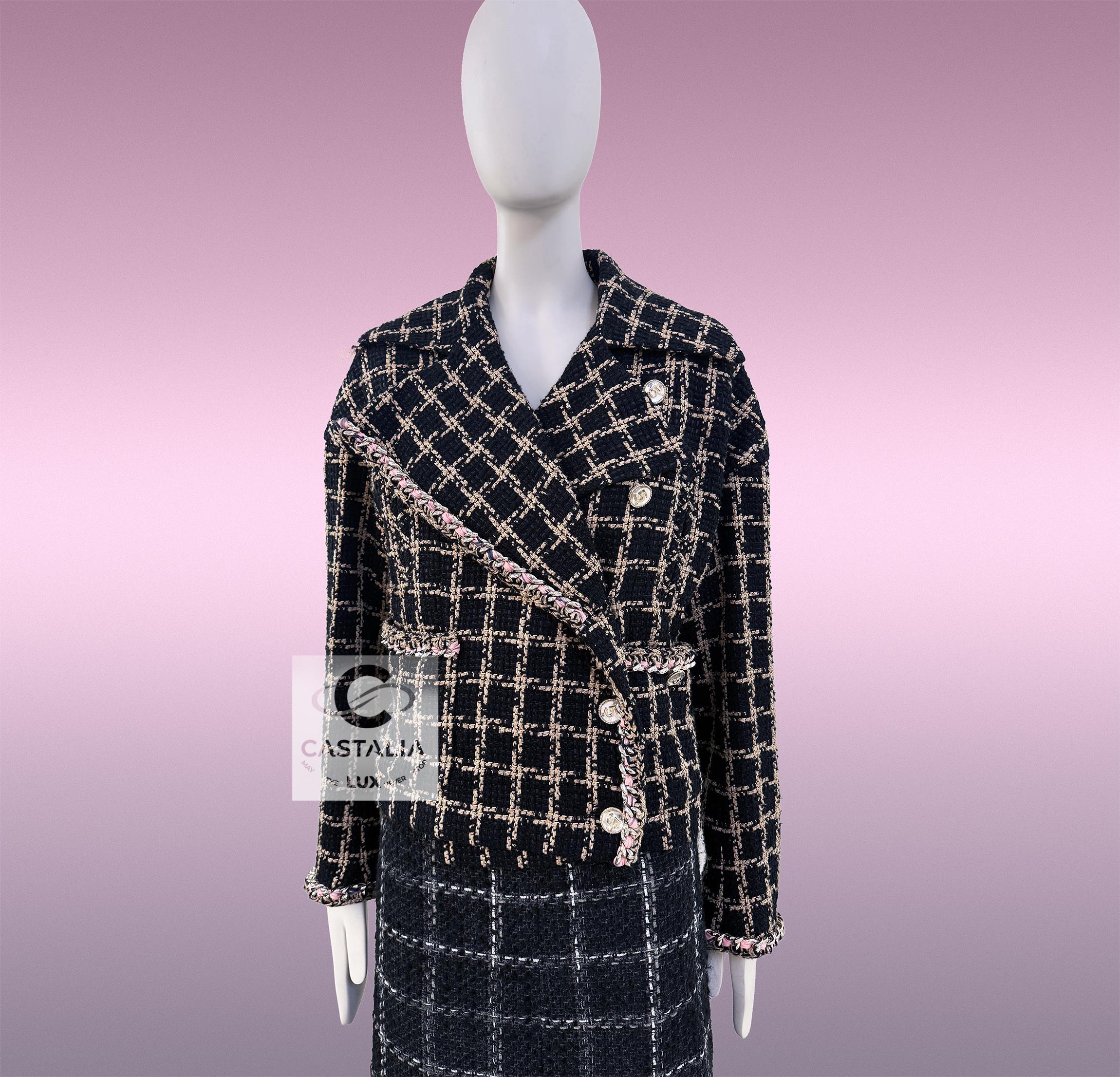 Chanel 2022 Campaña publicitaria icónica Chaqueta de tweed negra 36 FR 2