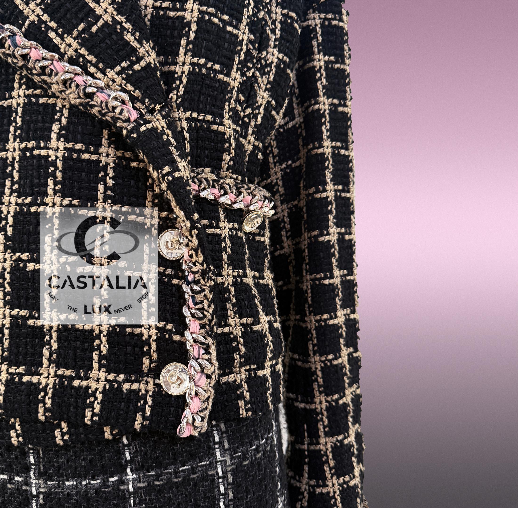 Chanel 2022 Campaña publicitaria icónica Chaqueta de tweed negra 36 FR 4