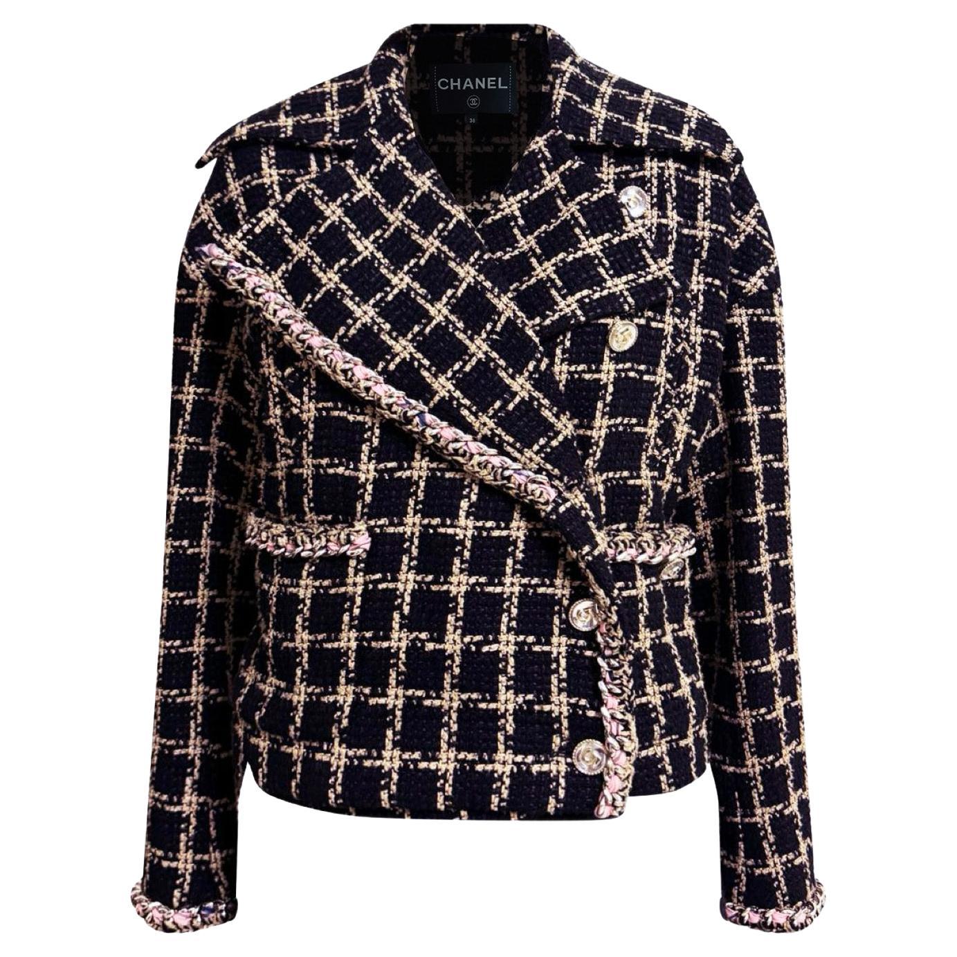Chanel 2022 Campaña publicitaria icónica Chaqueta de tweed negra 36 FR