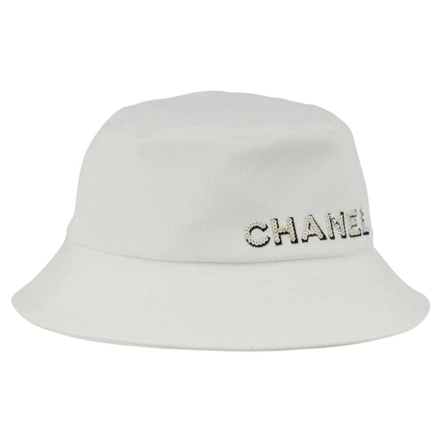 CHANEL Cotton Coco Print Bucket Hat M Navy Black White 637774