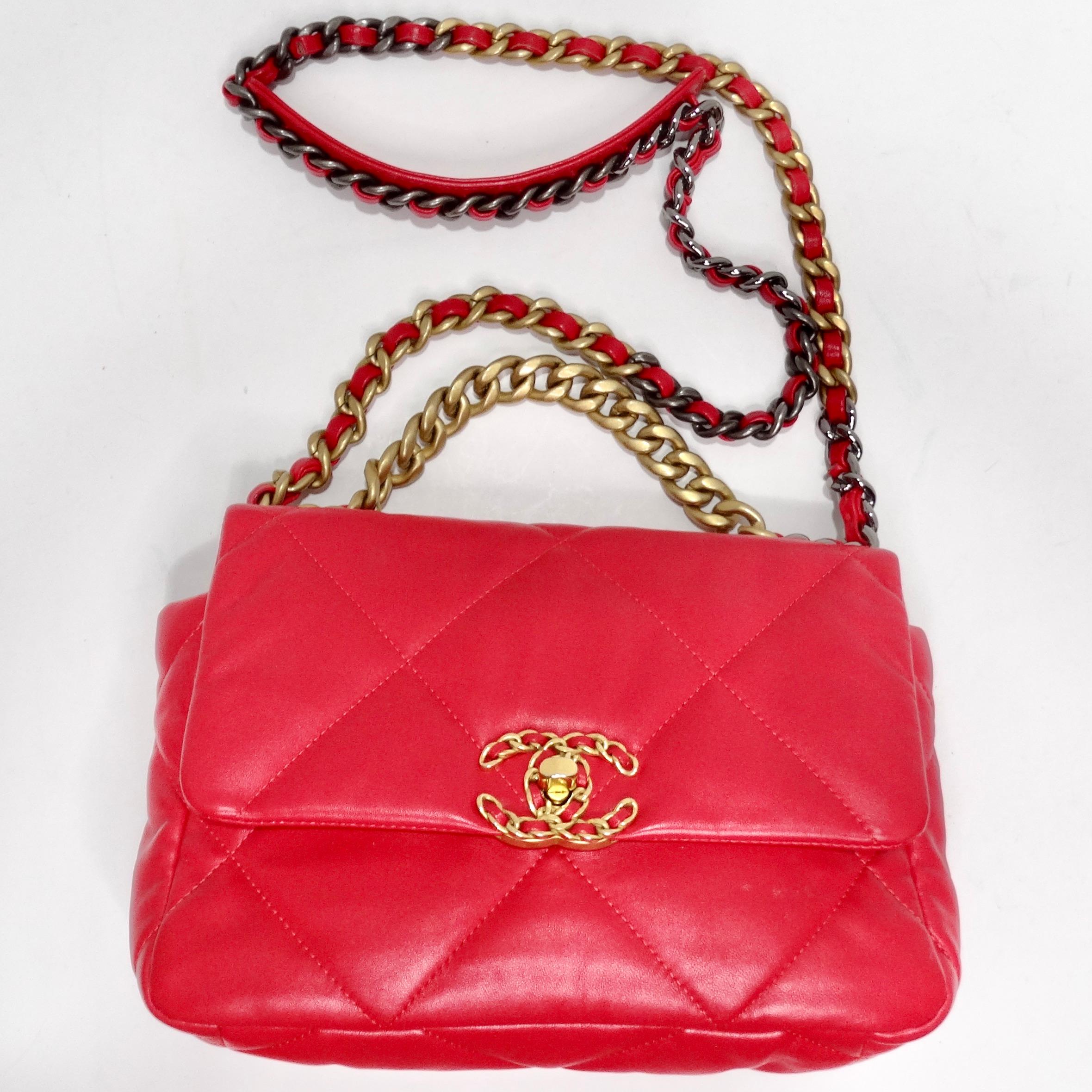 Chanel 2022 Medium 19 sac à rabat rouge en vente 4
