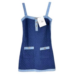 CHANEL 2022 New CC Buttons Quilted Blue Dress 36 FR