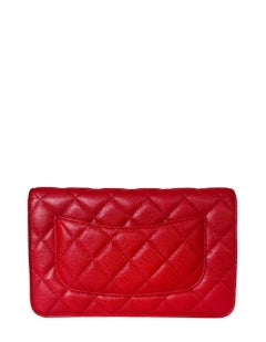 Chanel 2022 NEW Red Quilted Caviar Leather Wallet On Chain WOC Crossbody Bag