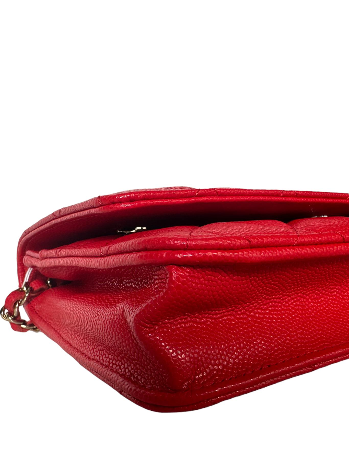 Chanel 2022 NEW Red Quilted Caviar Leather Wallet On Chain WOC Crossbody Bag 1