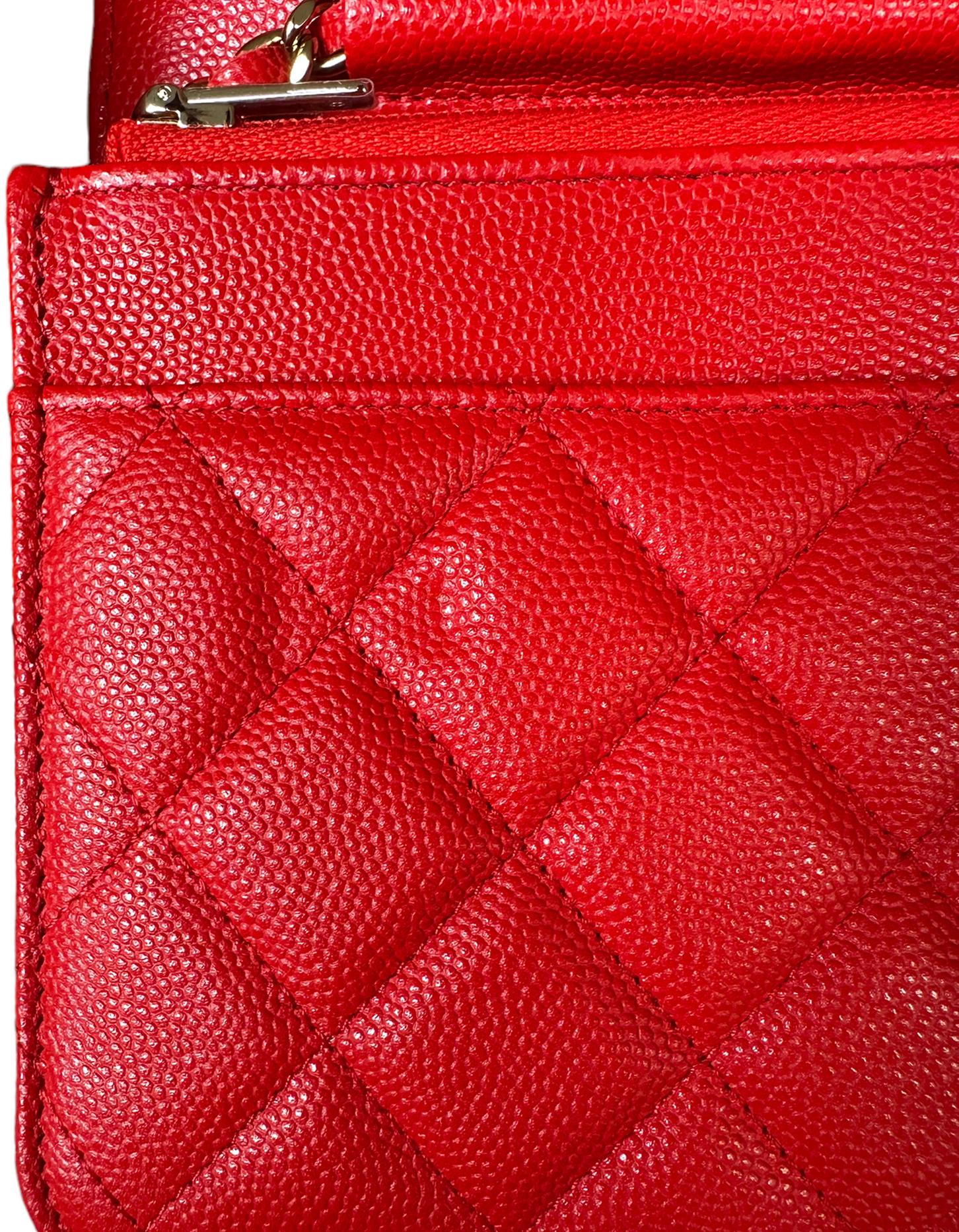 Chanel 2022 NEW Red Quilted Caviar Leather Wallet On Chain WOC Crossbody Bag 3