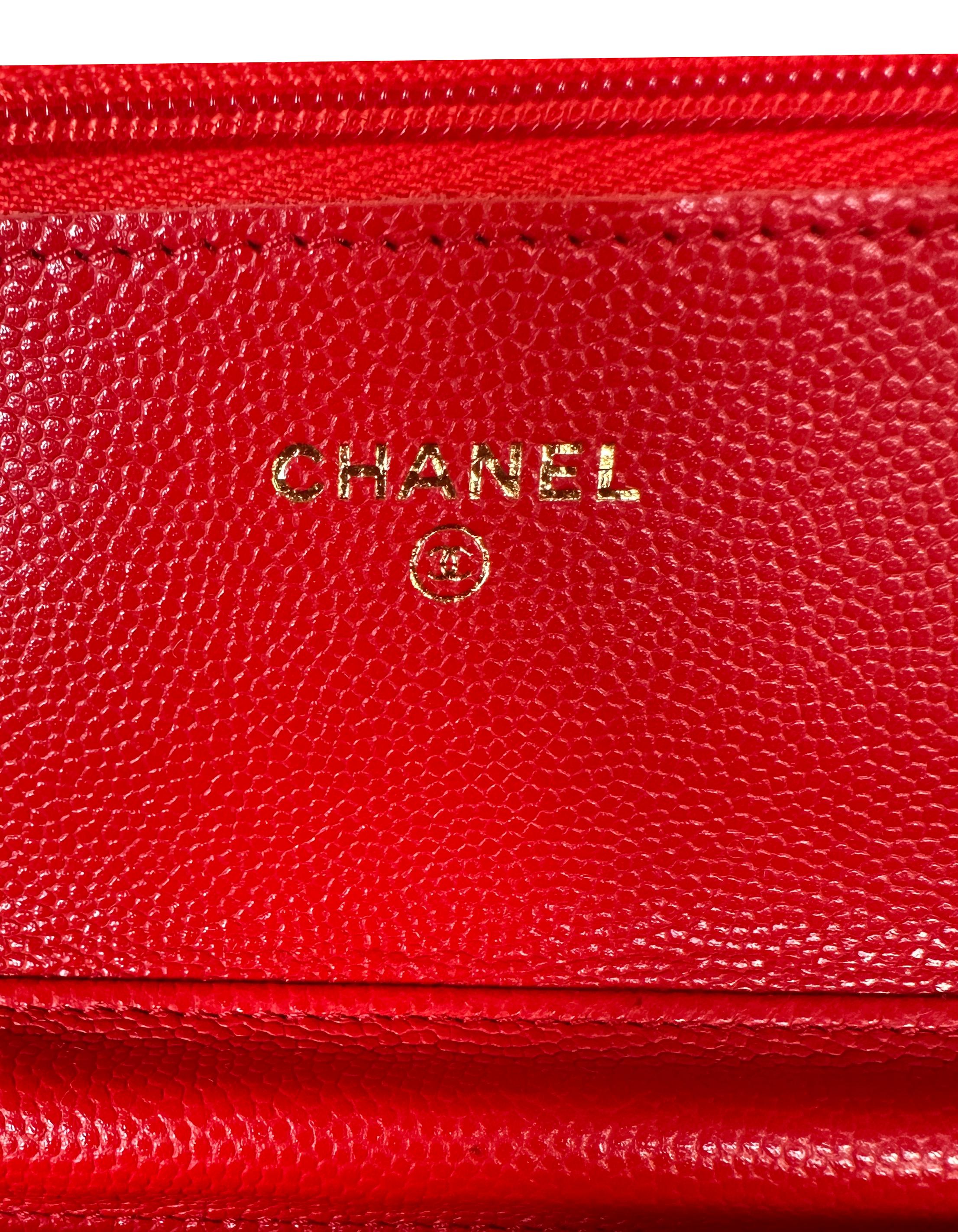 Chanel 2022 NEW Red Quilted Caviar Leather Wallet On Chain WOC Crossbody Bag 5