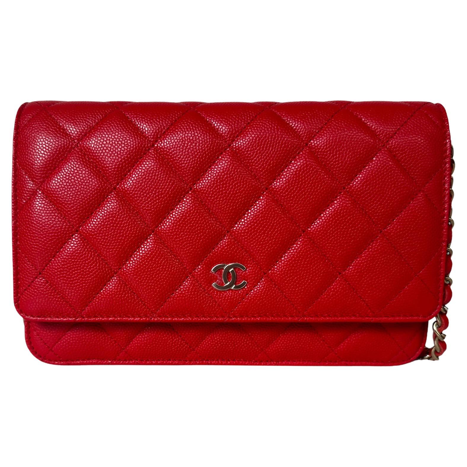 Chanel 2022 NEW Red Quilted Caviar Leather Wallet On Chain WOC Crossbody  Bag at 1stDibs