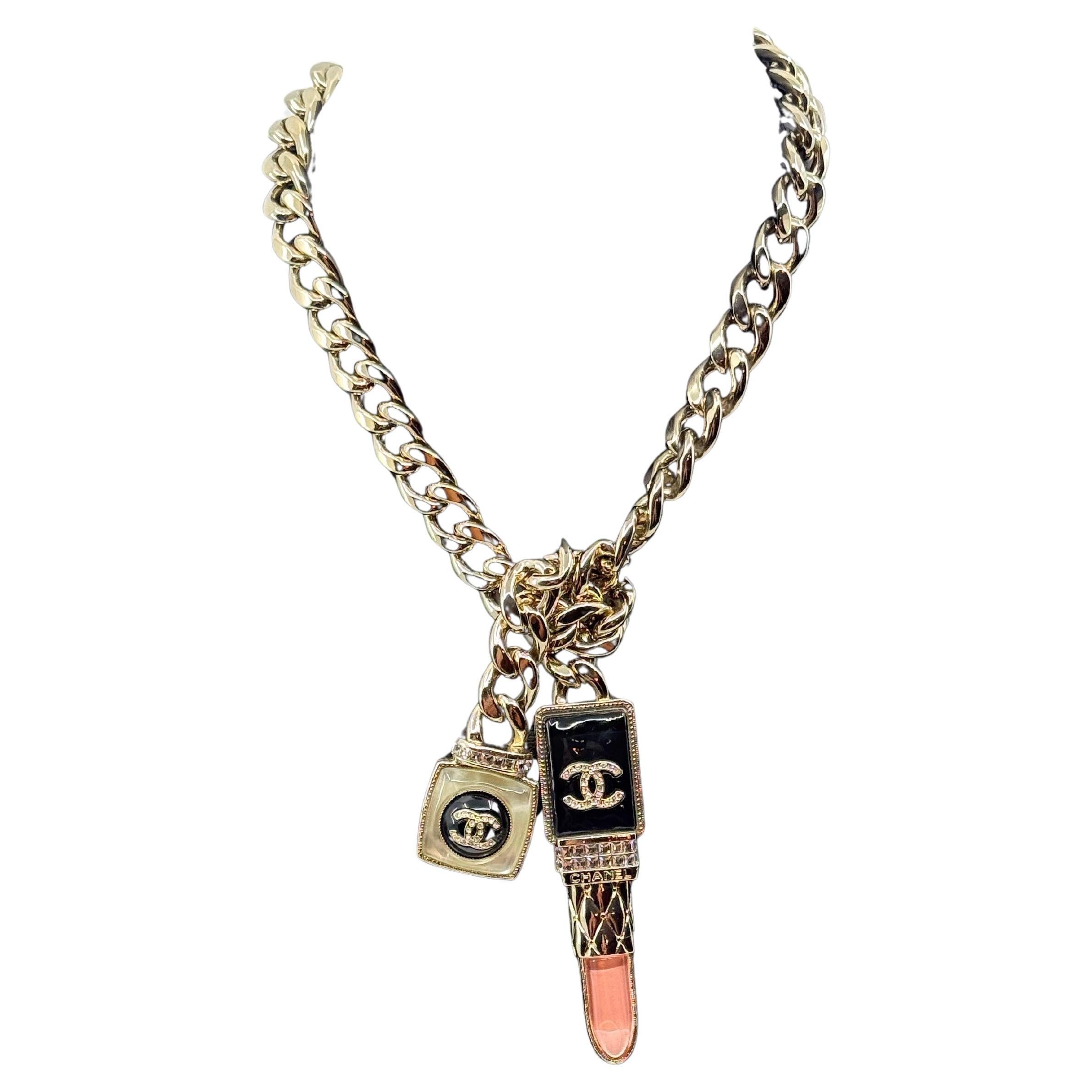 Chanel 2022 Rosa CC Rossetto Lavalier Collana a catena