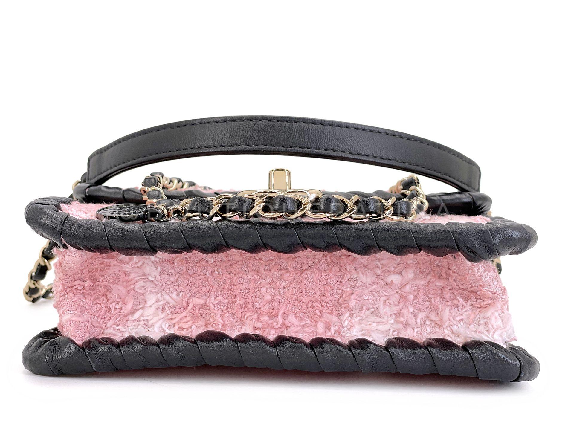 Chanel 2022 Pink Tweed Black Square Mini Flap Bag GHW 68476 en vente 1