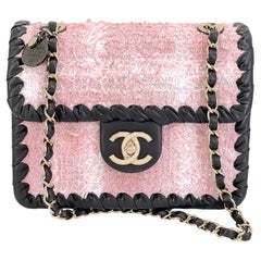 Chanel 2022 Pink Tweed Black Square Mini Flap Bag GHW 68476