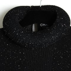 Chanel 2022 Pull Noir Glitter FR38 Black Round Collar Ruff Top Sweater UK10 US8