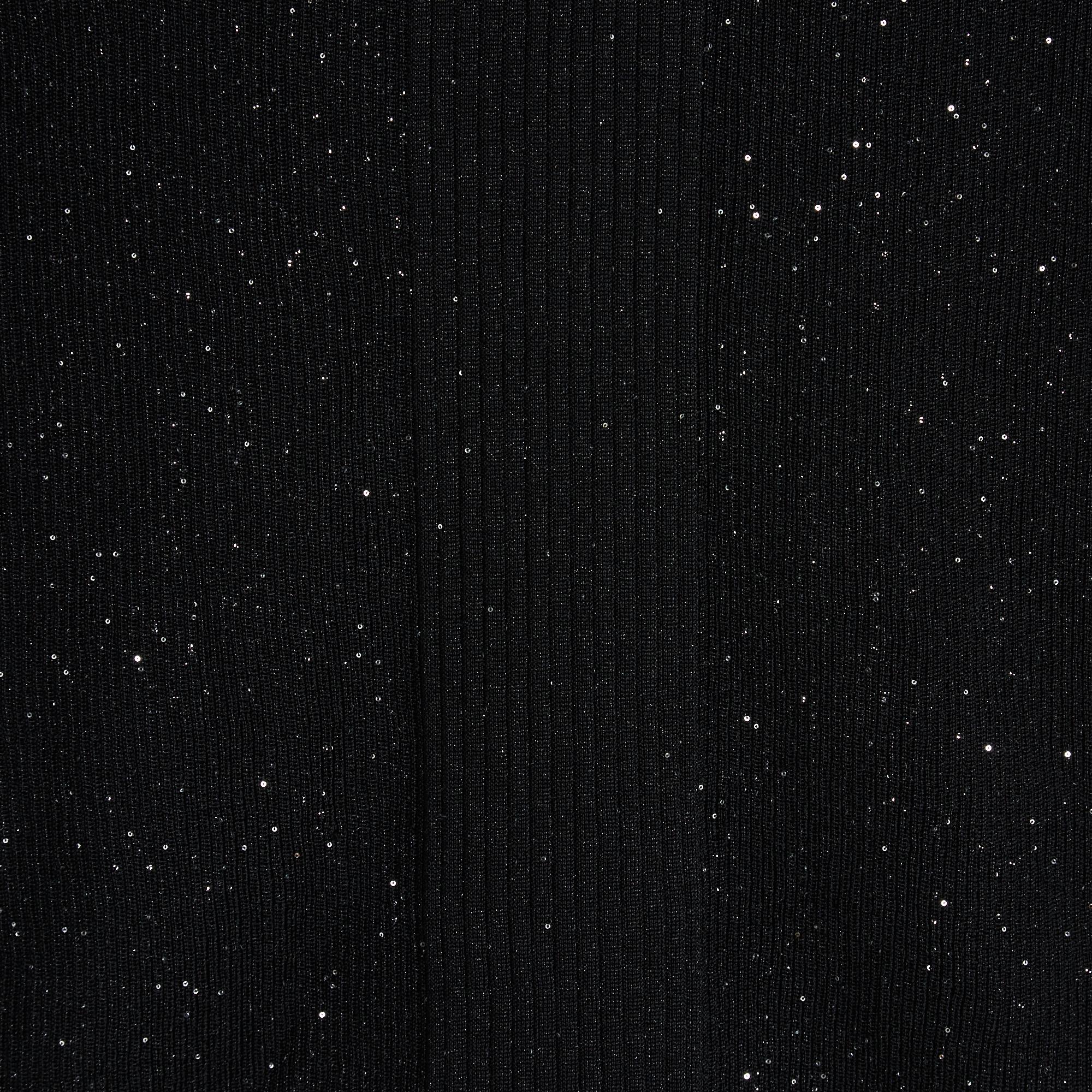 Chanel 2022 Pull Noir Glitter FR38 Negro Cuello Redondo Ruff Top Sweater UK10 US8 en venta 1