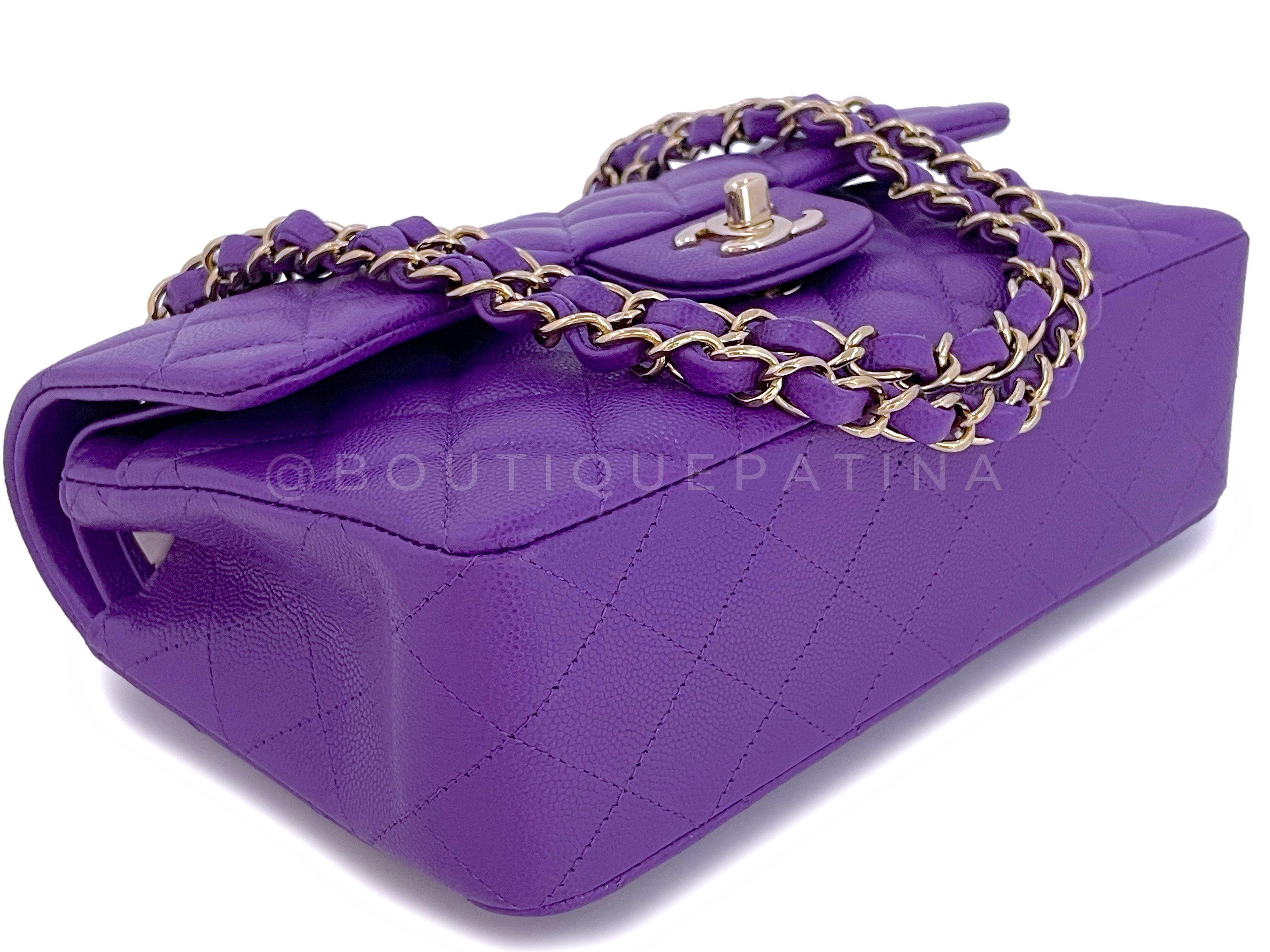 Chanel 2022 Purple Caviar Small Classic Double Flap Bag GHW 66455 For