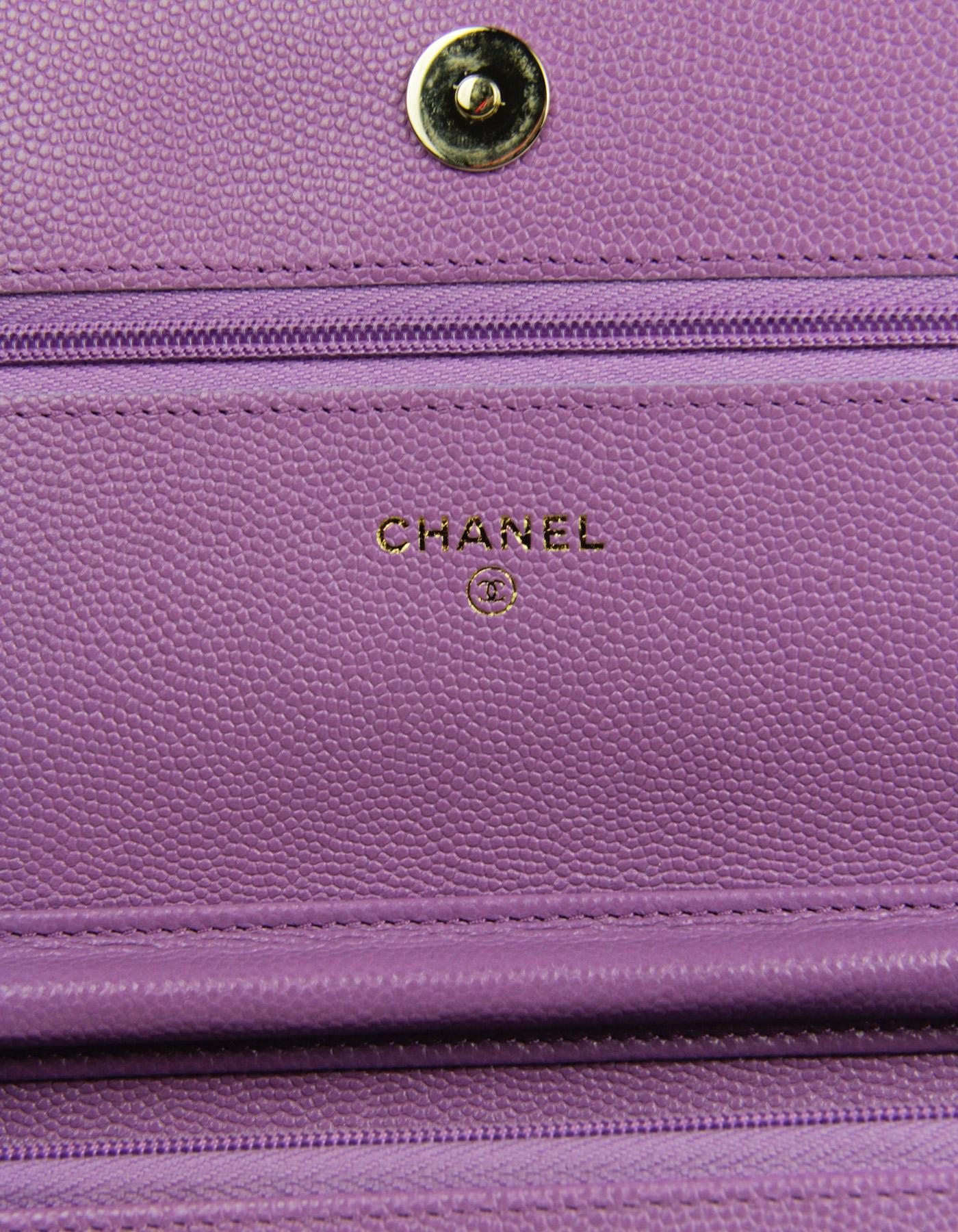 Chanel 2022 Purple Quilted Caviar Leather Wallet On Chain WOC Crossbody Bag For Sale 3