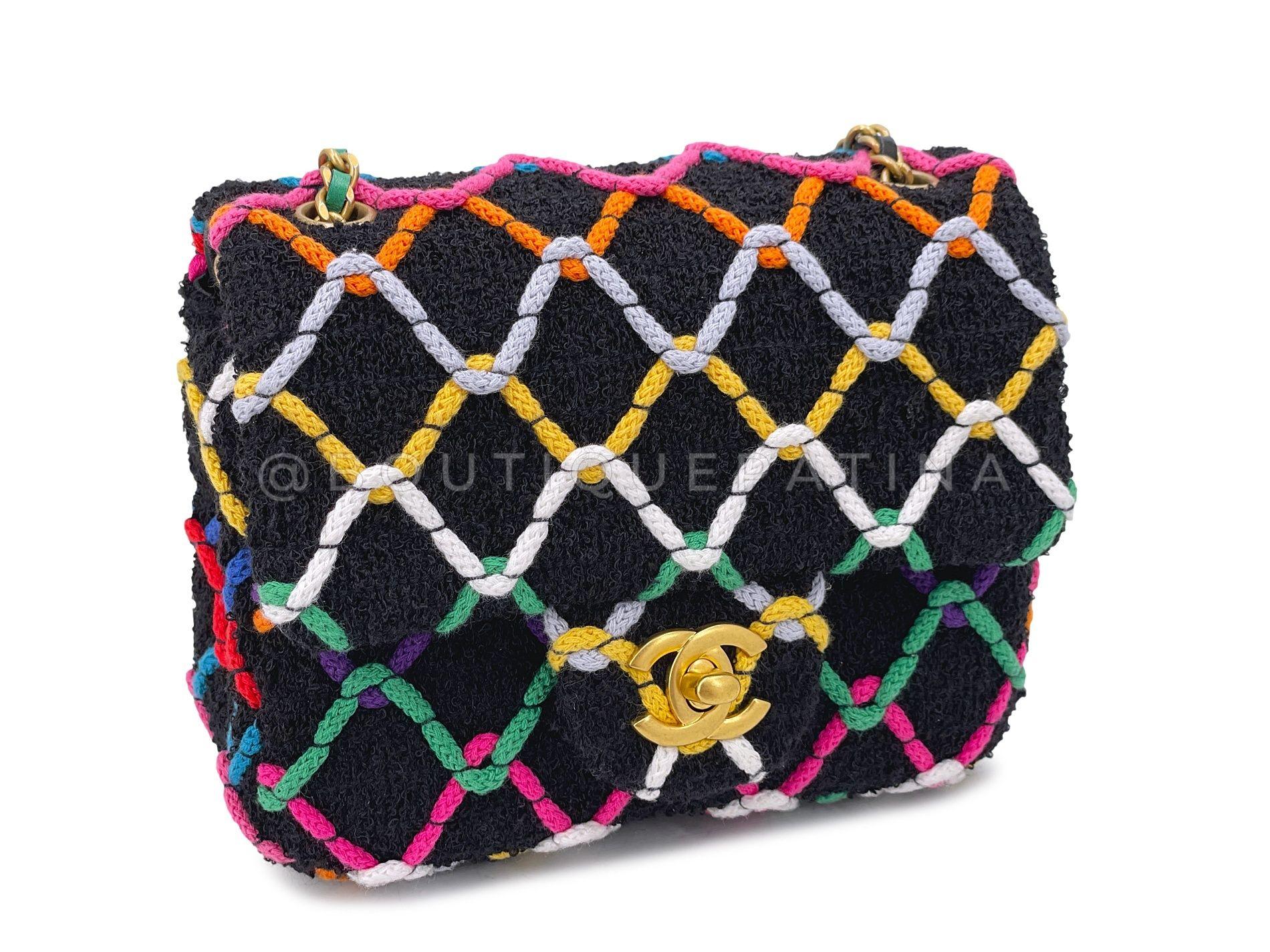 Chanel 2022 Rainbow Roped Square Mini Pearl Crush Flap Bag GHW 67900 In Excellent Condition For Sale In Costa Mesa, CA