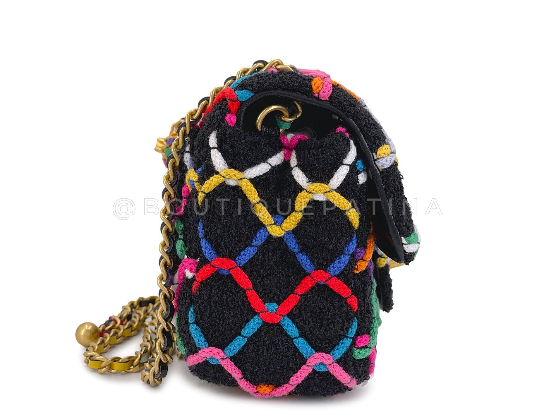 Women's Chanel 2022 Rainbow Roped Square Mini Pearl Crush Flap Bag GHW 67900 For Sale