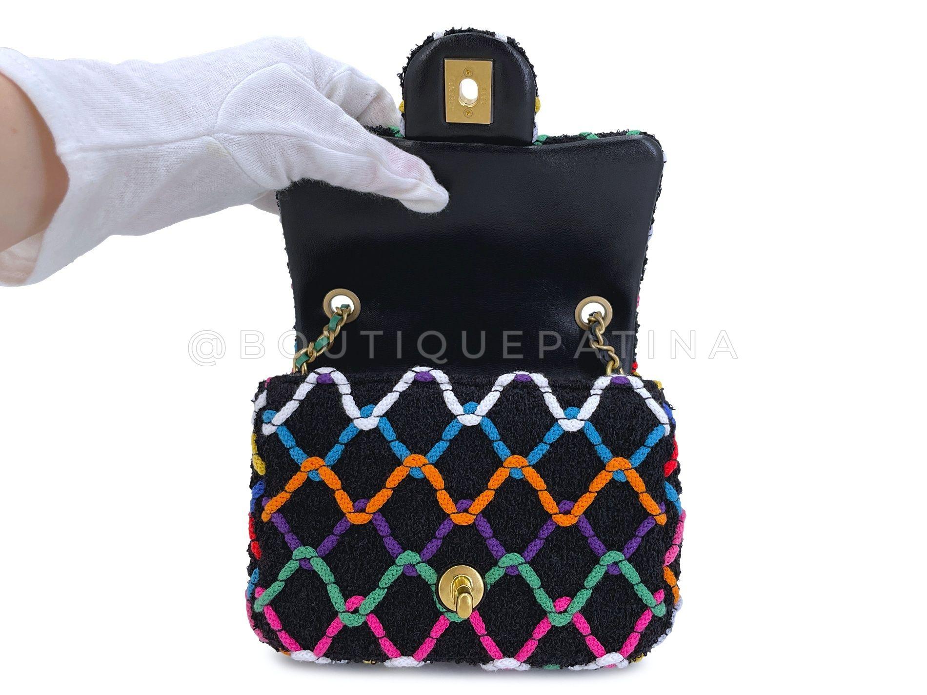 Chanel 2022 Rainbow Roped Square Mini Pearl Crush Flap Bag GHW 67900 For Sale 5