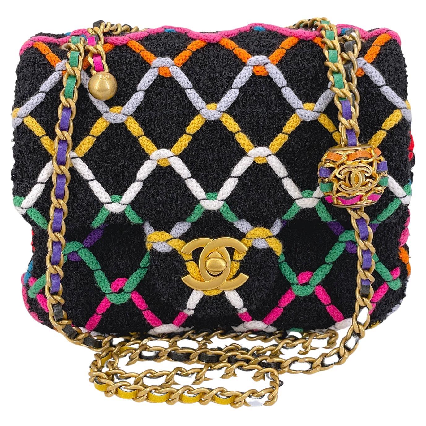 Chanel 2022 Rainbow Roped Square Mini Pearl Crush Flap Bag GHW 67900 For Sale