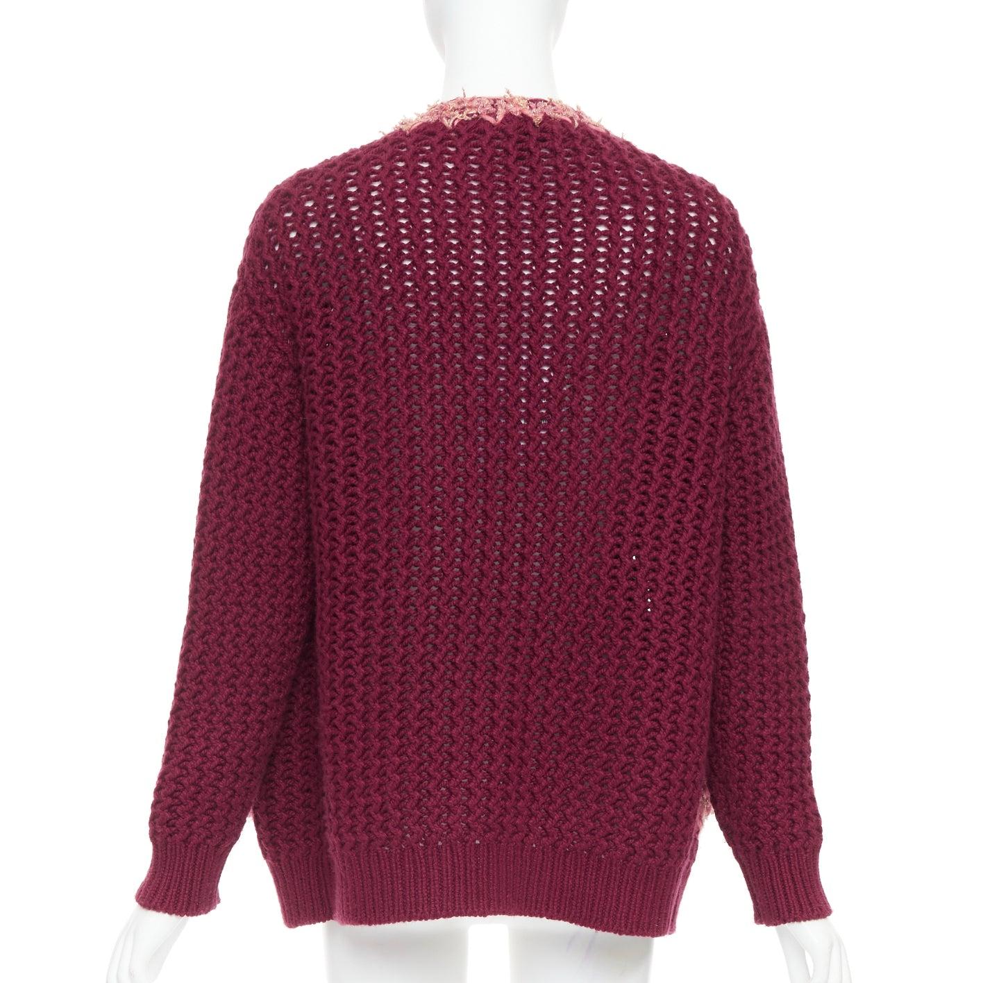 Women's CHANEL 2022 Runway 100% cashmere burgundy pink tweed 4 pockets cardigan FR34 XS For Sale