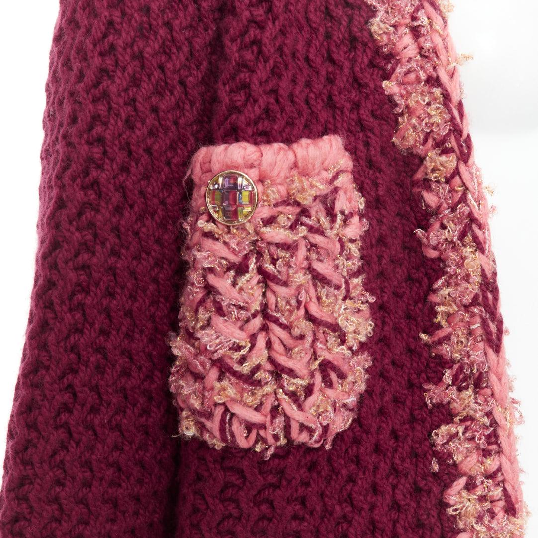 CHANEL 2022 Runway 100% cashmere burgundy pink tweed 4 pockets cardigan FR34 XS For Sale 2